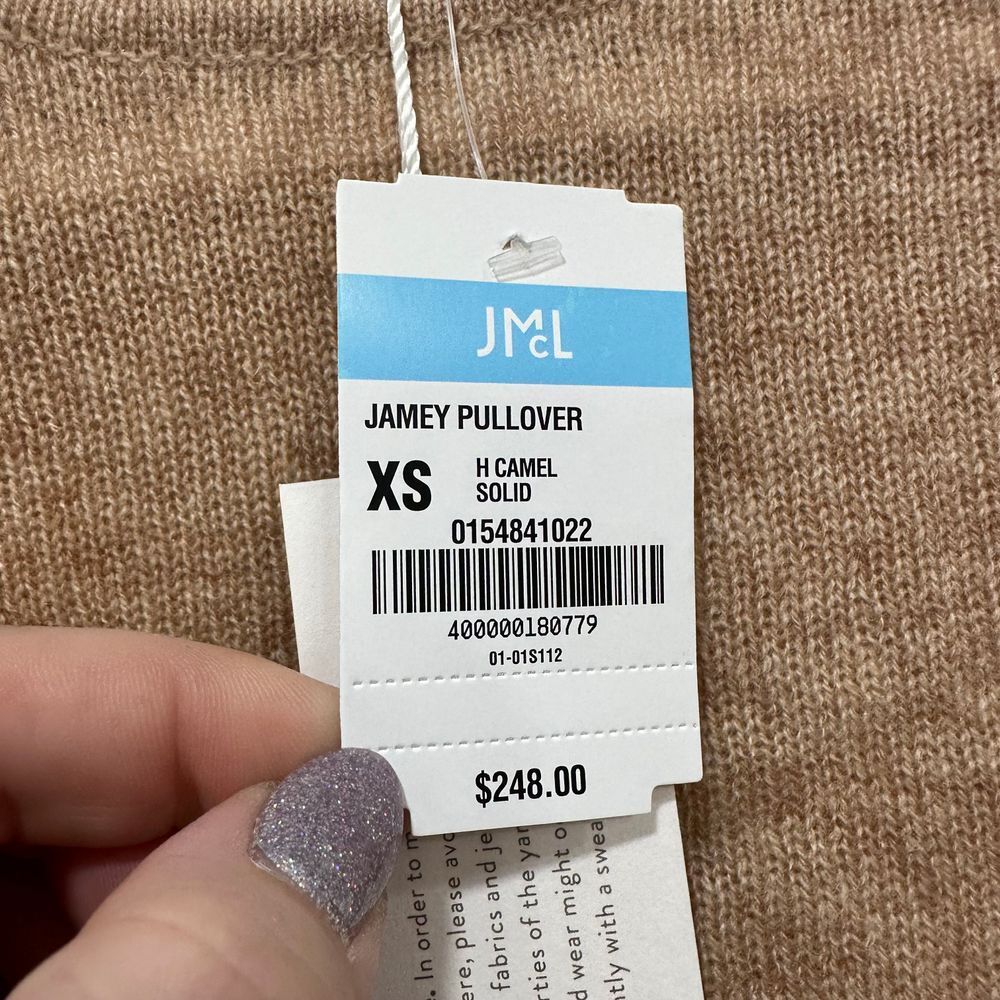 J Mclaughlin Womens Jamey Pullover Sweater Cashmere Tan Knit Long Sleeve Crew XS - Picture 3 of 8